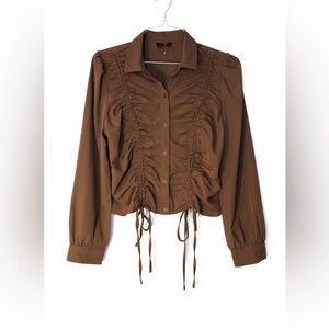 Chocolate Brown Ruched Women's long sleeve, button down Top by Milk & honey